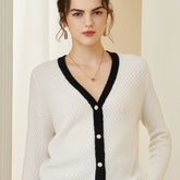 Casual Loose Knitted Women's V-neck Color Block Sweater Cardigan